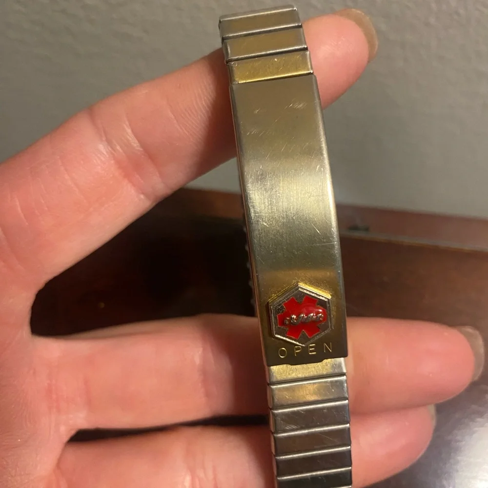 Vintage Gold and Silver Stretch Medical Identification Bracelet